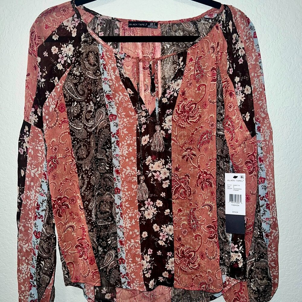 Black Tape Womens Tie-Front Paisley Trap Patchwork Dreams